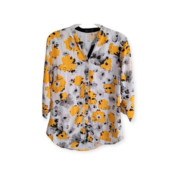 XL Floral Patterned Deal Button-Up, White/Yellow/Blue - Picture 1 of 8